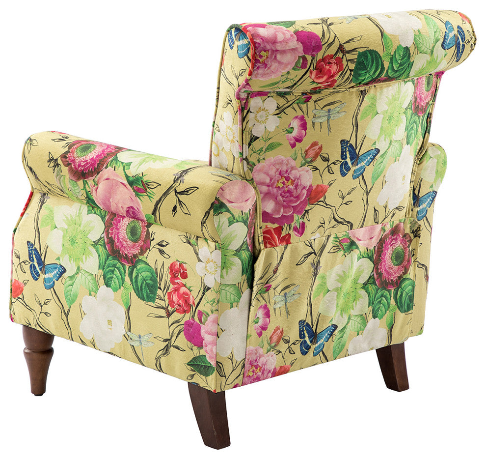 Wooden Upholstered Armchair Set of 2, Mustard