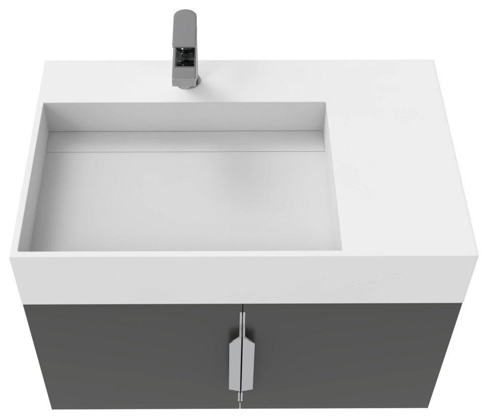CastelloUSA Amazon 30" Left Wall Mounted Bathroom Vanity Set, Black, White Top, Chrome Handles