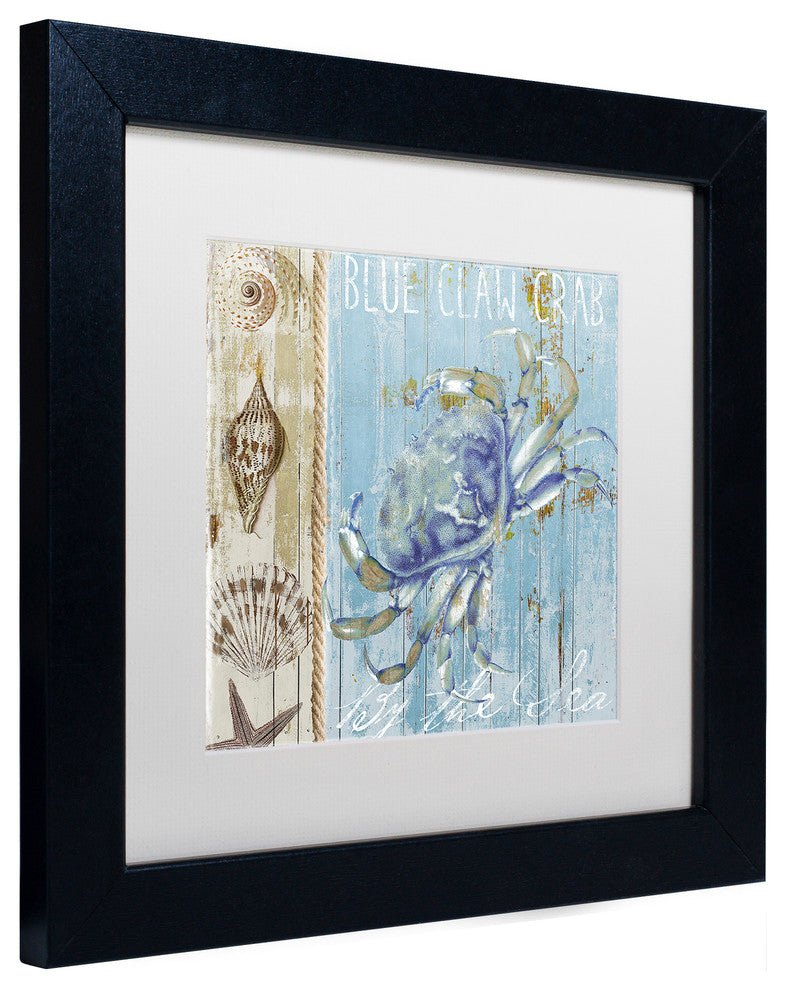 Color Bakery 'Blue Crab I' Matted Framed Art, Black Frame, White Mat, 11x11