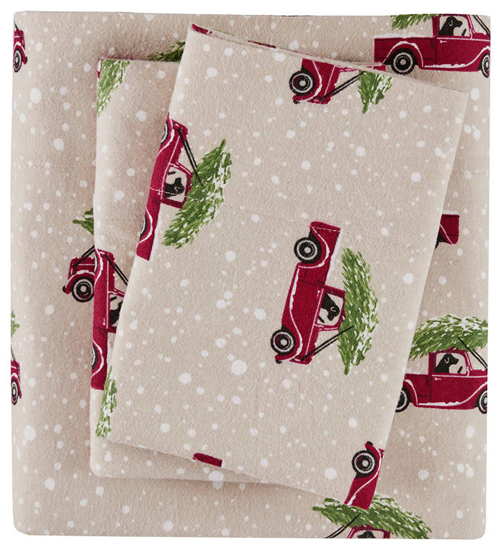 Woolrich Flannel Cotton Flannel Winter Sheet Set, Christmas Trucks