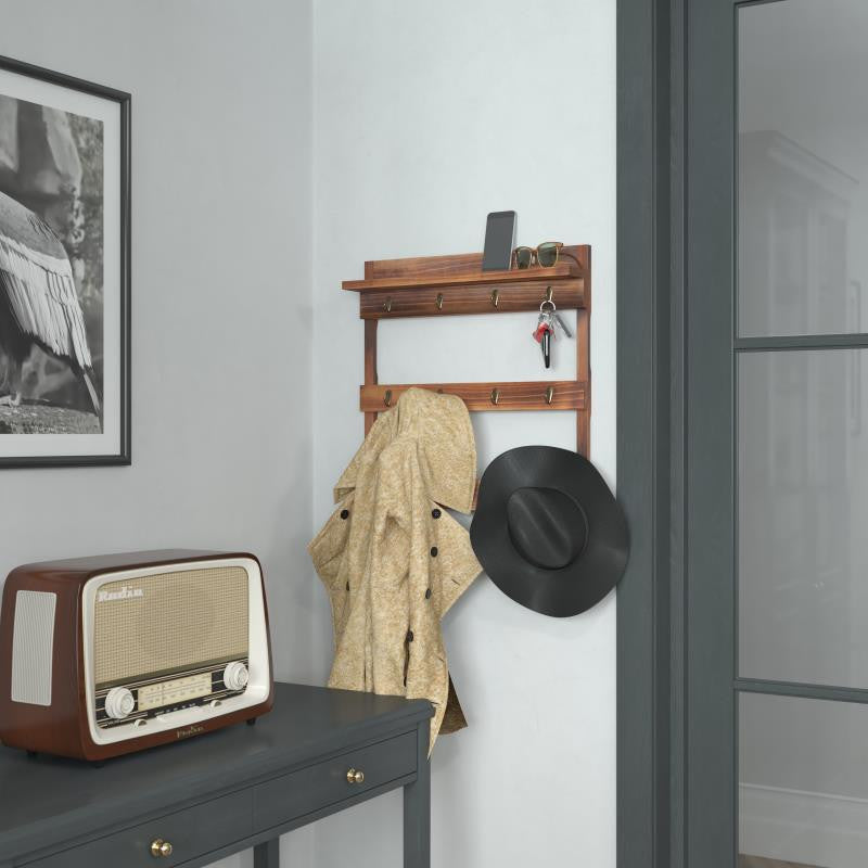 Campbell Wooden Wall Mount Mug Rack, Rustic Brown