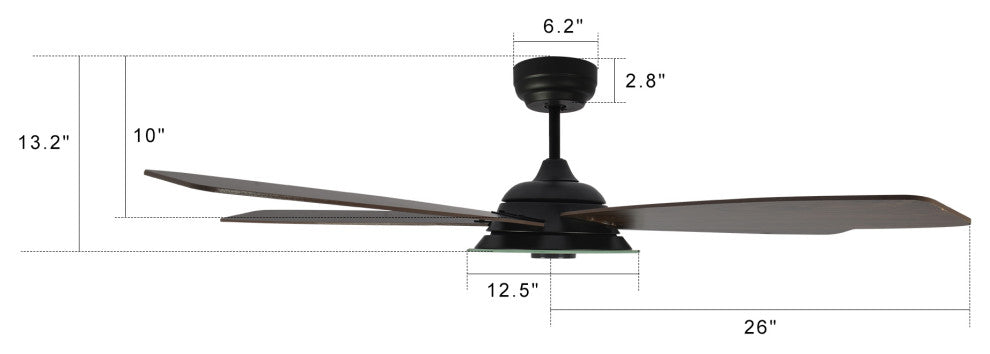 52'' Ceiling Fan with Remote and Dimmable Light Kit for Smart Home, Black/Wood