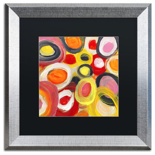 Colorful Abstract Circles Square 1' Framed Art, Silver Frame, Black Matte, 16x16