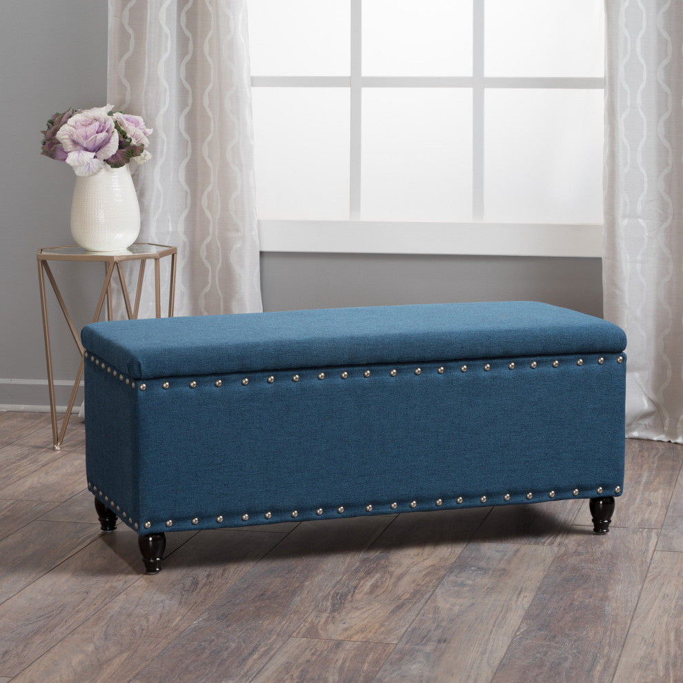 GDF Studio Evvy Fabric Storage Ottoman, Deep Blue