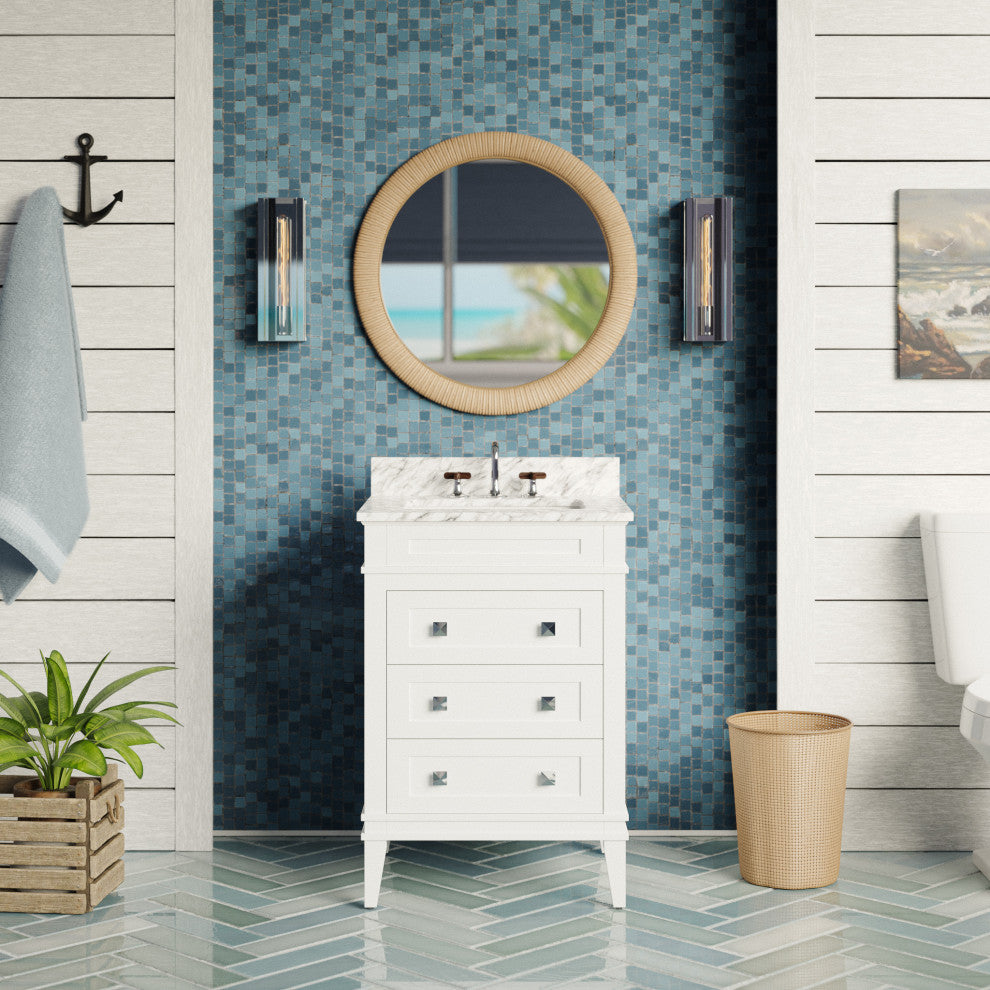 Eleanor 24" Bathroom Vanity, White, Carrara Marble