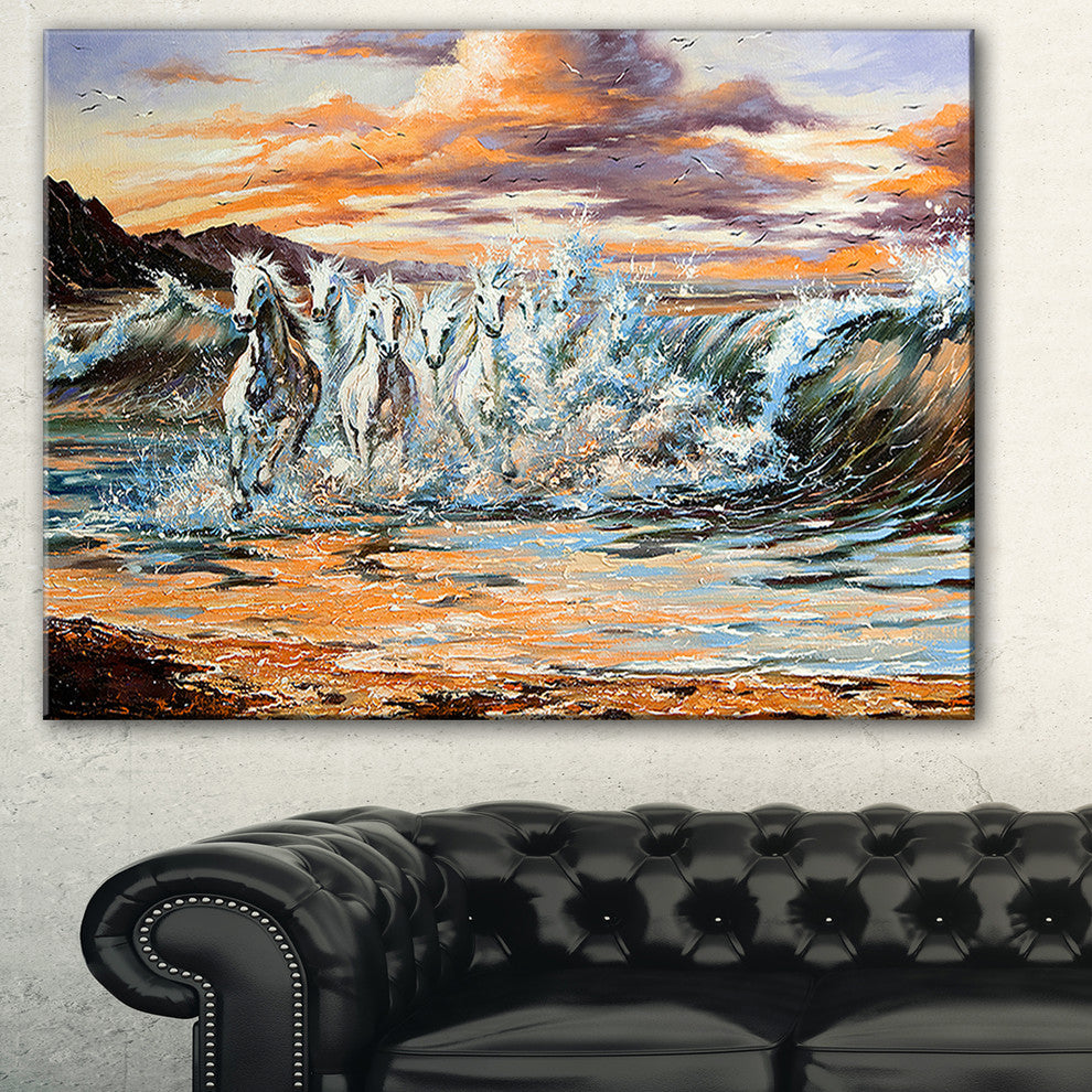 "Horses from Waves" Animal Digital Canvas Print, 32"x16"