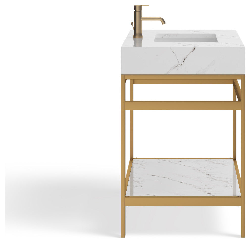 The Condesa Bathroom Vanity, Brushed Gold, 36", Single Sink, Freestanding