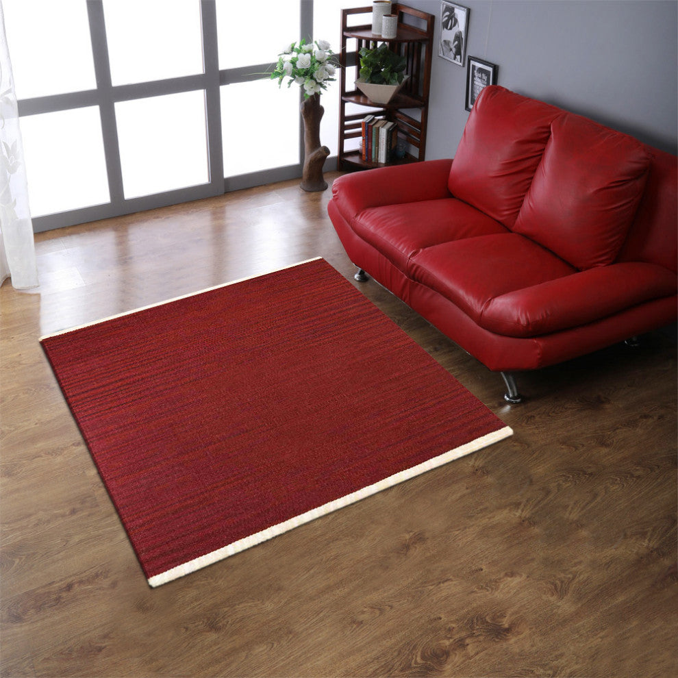 HAND WOVEN FLAT WEAVE KILIM WOOL ECO-FRIENDLY AREA RUGS-Solid,Burgundy