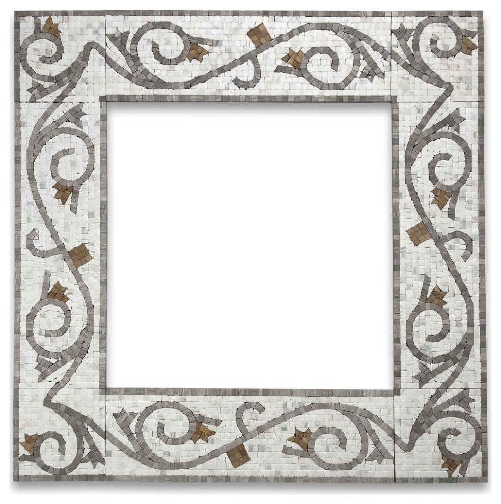Marble Mosaic Border Listello Accent Tile Floral White Wooden 5.9x18.5, 1 piece