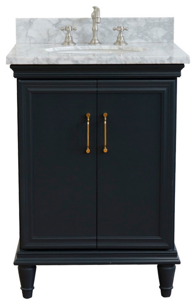 25" Single Vanity, Dark Gray Finish With White Carrara  And Oval Sink