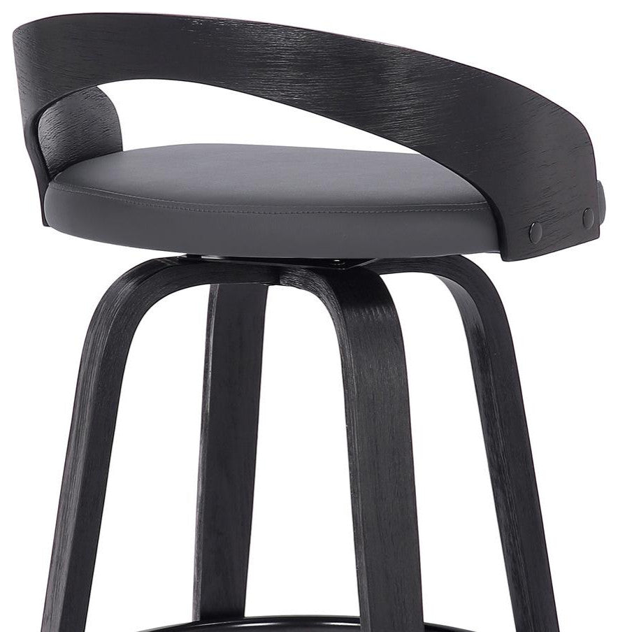 Sonia 26 Counter Height Swivel Grey Faux Leather and Black Wood Bar Stool
