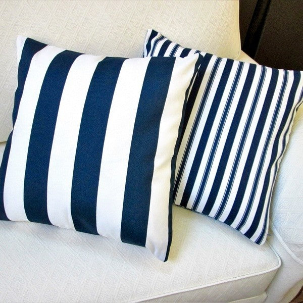 Outdoor Navy Polyester Stripe Throw Pillows, Set Of 2, Big Stripes, Throw Pillow