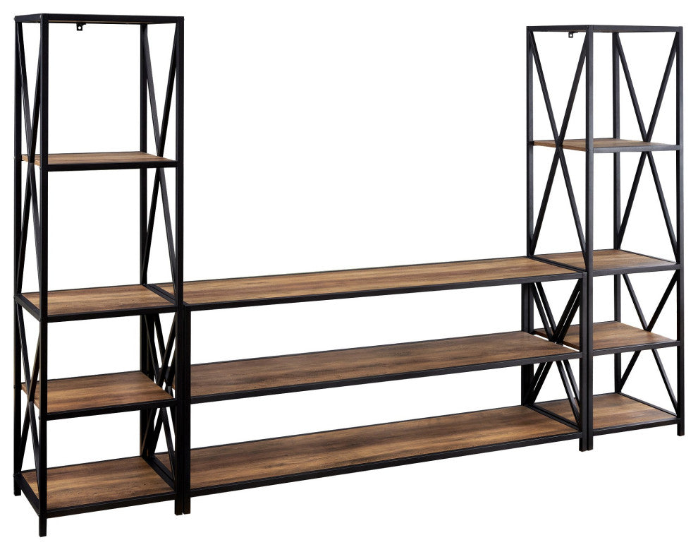 3-Piece Industrial Bookcase Set - Barnwood