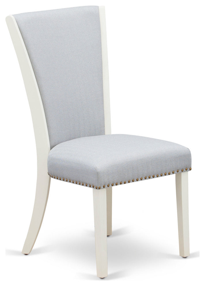 Set Of 2, Upholstered Chair- Parson Chairs, Linen White Wood Frame, Grey Seat
