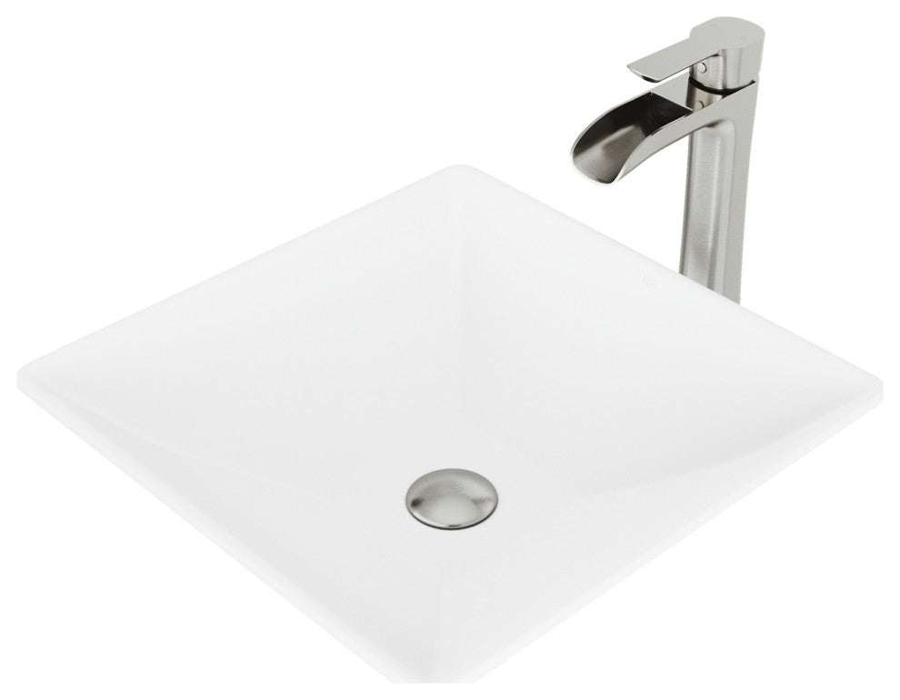VIGO Matira Matte Stone Vessel Sink and Niko Faucet Set, Brushed Nickel Pop-Up Drain