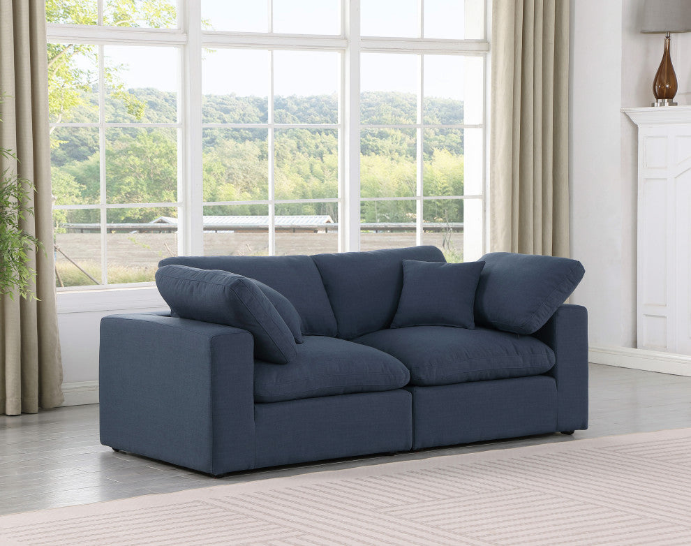 Comfy Upholstered Modular Sofa, Navy, 2-Piece: 2 Corner Chair, Linen Textured Fabric