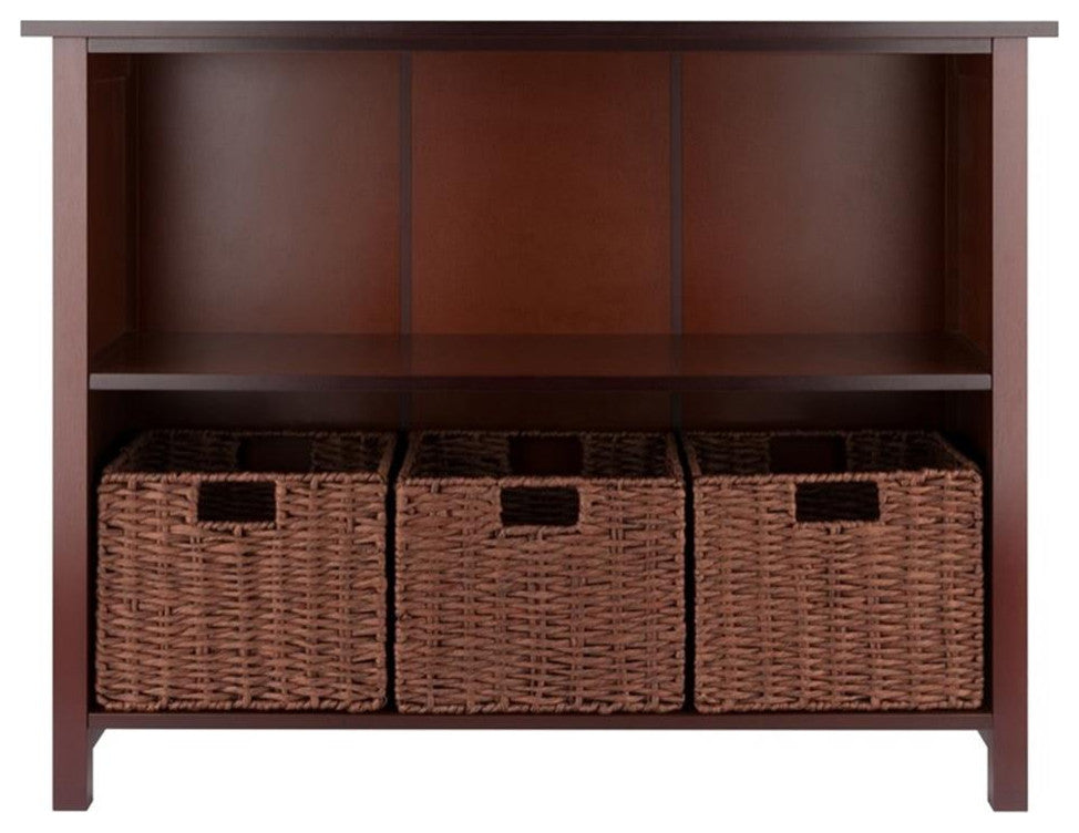 Milan 4-PieceStorage Shelf With 3 Foldable Woven Baskets, Walnut