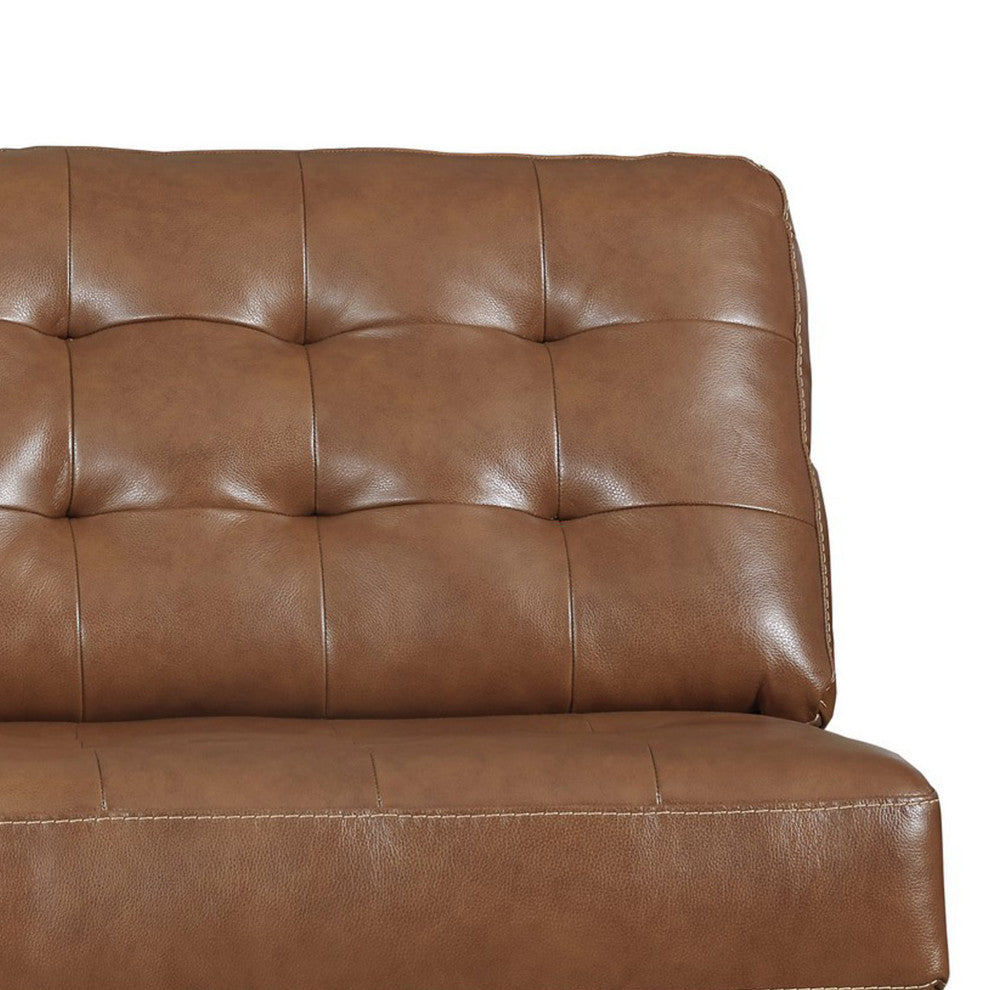 Benzara BM262318 Armless Loveseat With Leatherette and Tufted Back, Brown