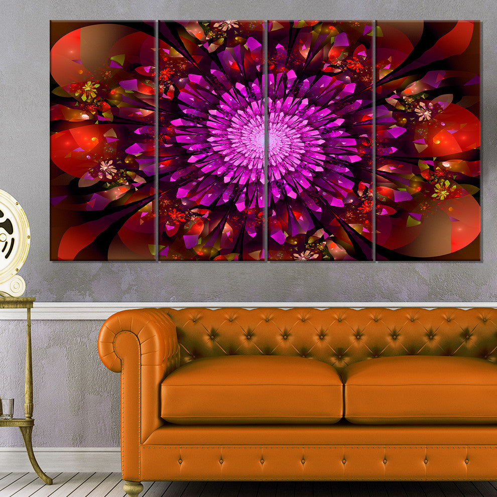 Purple Glowing Crystals In Space, Floral Canvas Print, 48"x28", 4 Panels