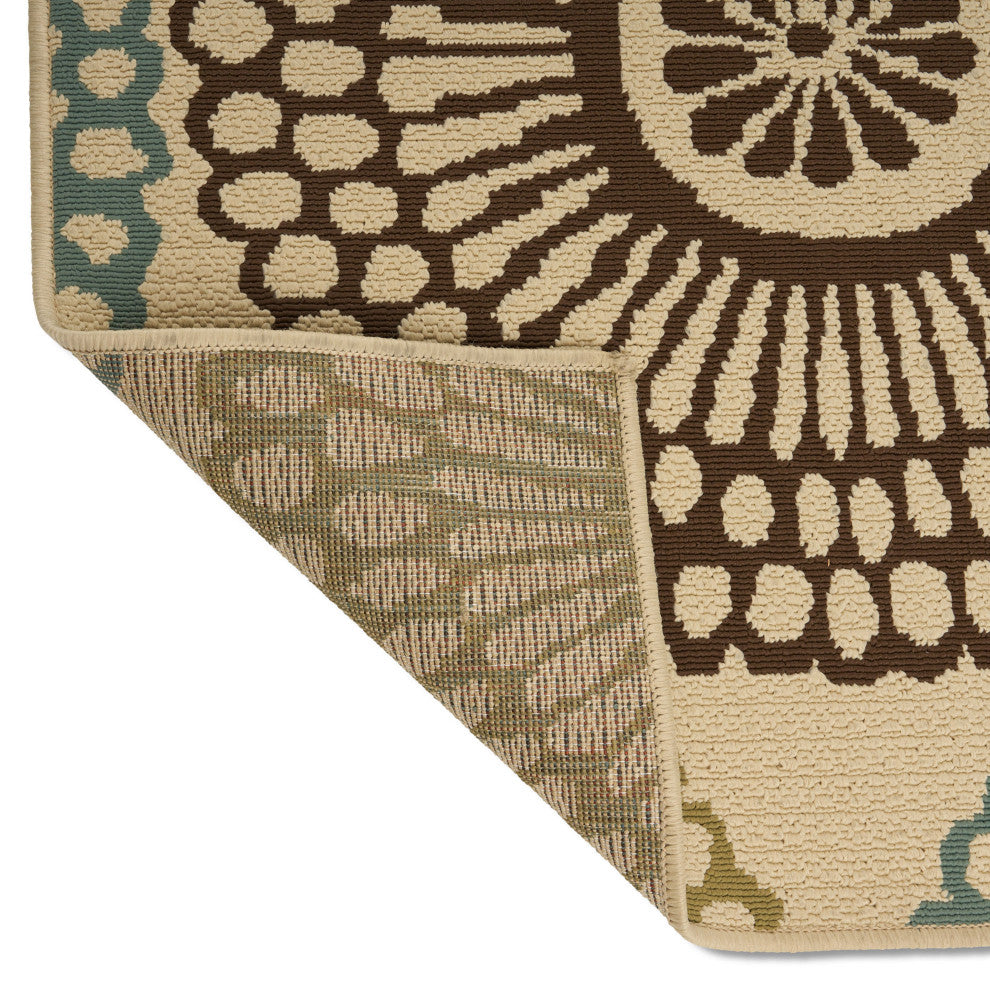 GDF Studio Dahlia Outdoor Floral  Area Rug, Beige and Multicolored, 5'x8'