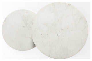 Bombola White Marble w/Black Metal Frame Round Accent Table, Small