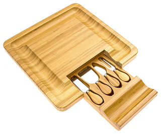 Handi Bamboo Cheese Serving Board Table Set With 4 Stainless Steel Knives