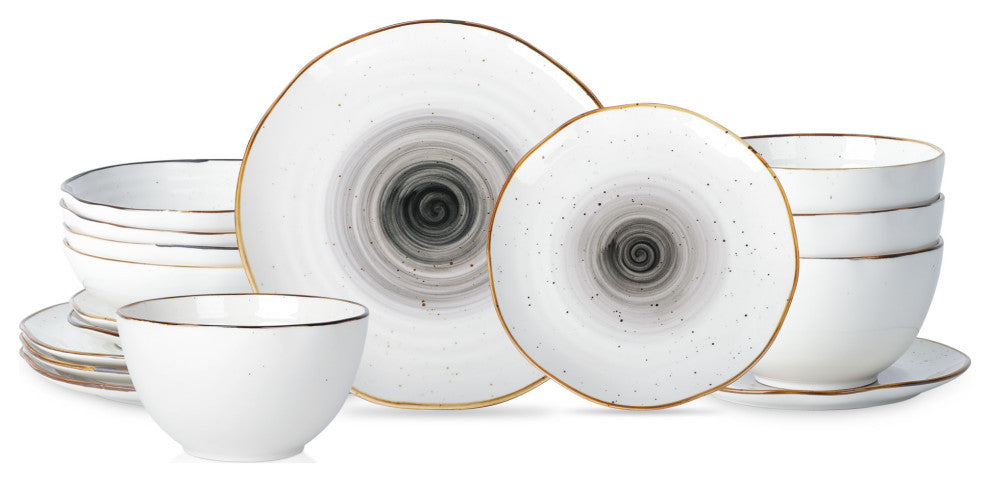 Christian Siriano Luma Porcelain 16 Piece Dinnerware Set, Black