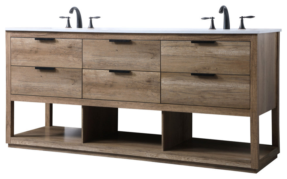 72" Double Bathroom Vanity, Natural Oak