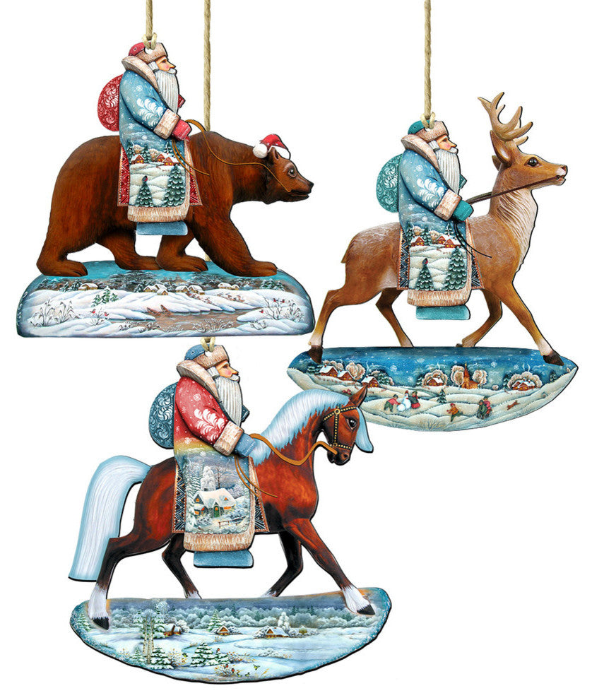 Riding Santa Ornaments Set of 3