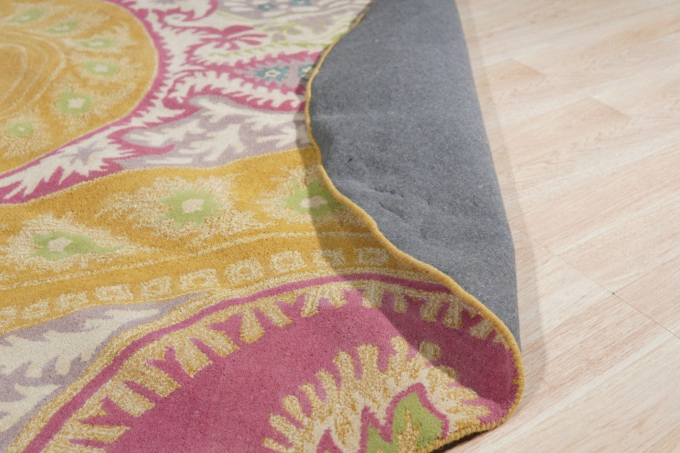 Hand-Tufted Wool Orange Transitional Floral Paisley Rug, 4' Round