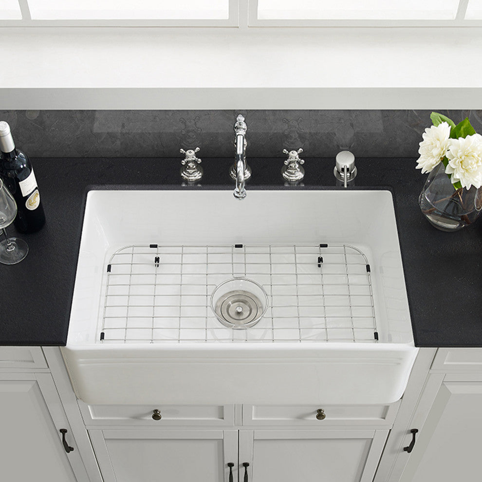 Delice 30"x18" Ceramic, Farmhouse Kitchen Sink With Apron
