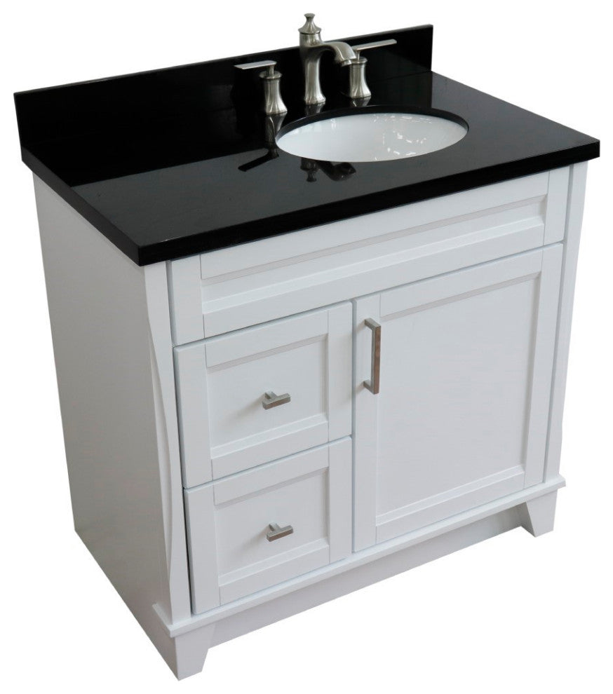 37" Single Sink Vanity, White Finish With Black Galaxy Granite