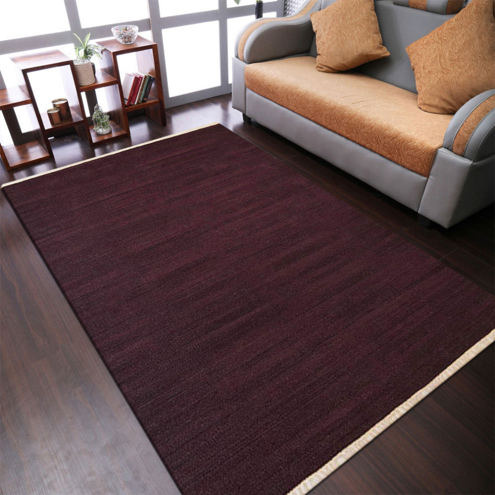 HAND WOVEN FLAT WEAVE KILIM WOOL ECO-FRIENDLY AREA RUGS, Rectangle, Plum, Solid, Plum, [Rectangle] 9'x12'