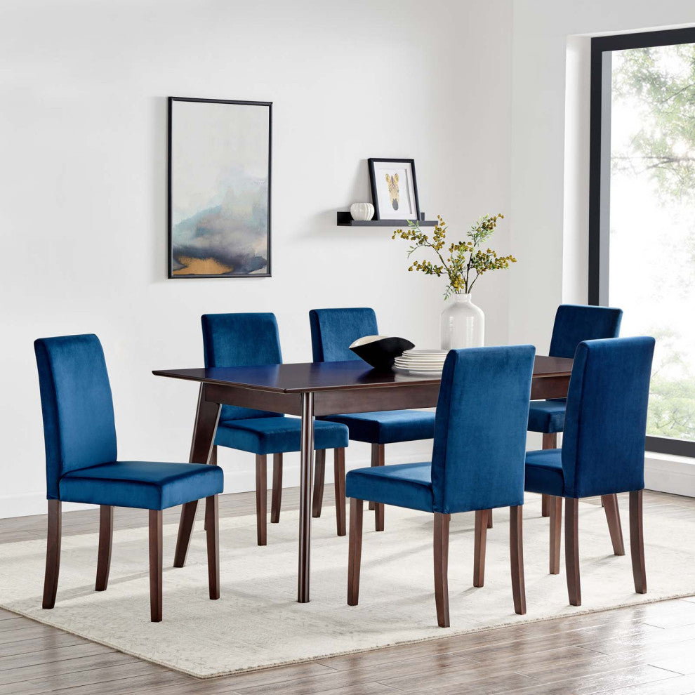 Side Chair and Table Set, Velvet, Drak Brown Blue Navy, Cafe Bistro Restaurant