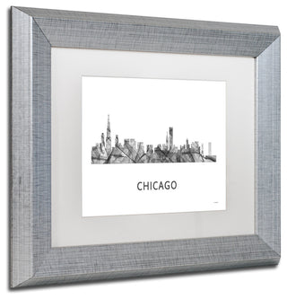 'Chicago Illinois Skyline' Framed Art, Silver Frame, White Matte, 14x11