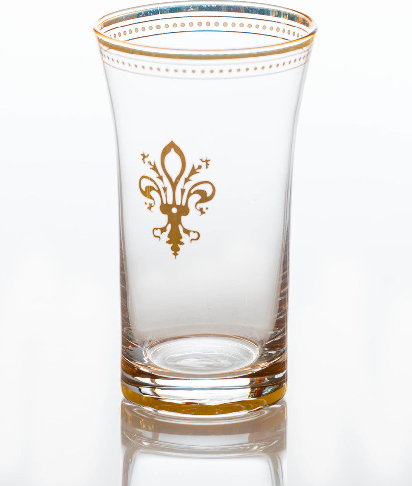 Fleur-de-Lis Glasses With Gold Trim, Set of 4, Clear