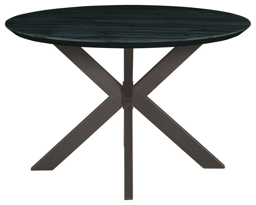Ravenna 47" Round Dining Table MDF Tabletop in Geometric Metal Base, Ebony