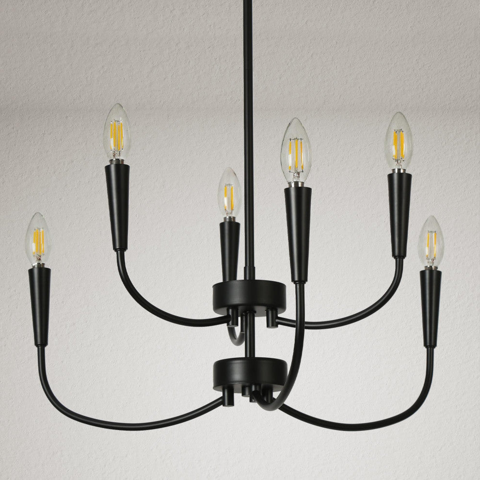 LNC 6-Light Matte Black Candle Modern/Contemporary LED Indoor Chandelier