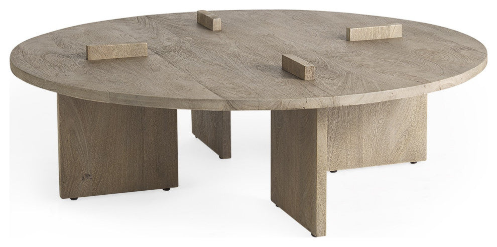 Cool Gray Brown Round Wooden Coffee Table