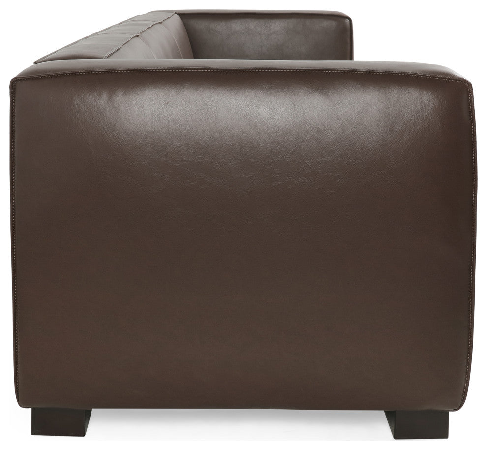 Minkler Contemporary Faux Leather 3 Seater Sofa, Dark Brown/Dark Walnut