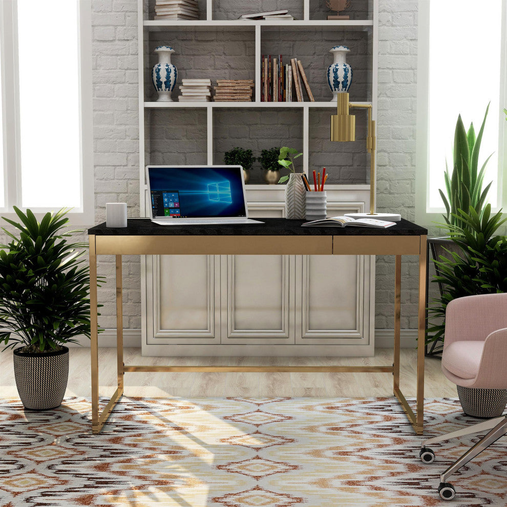 Furniture of America Abair Metal Writing Desk with USB Port in Black