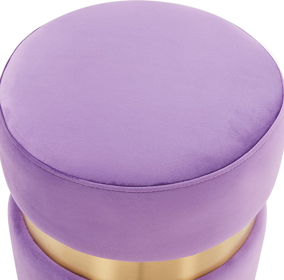 LeisureMod Troy 14.6" Round Velvet Ottoman Purple