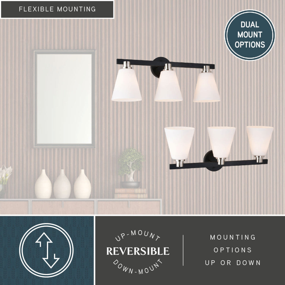 Vermont 3 Light Vanity Matte Black and Satin Nickel