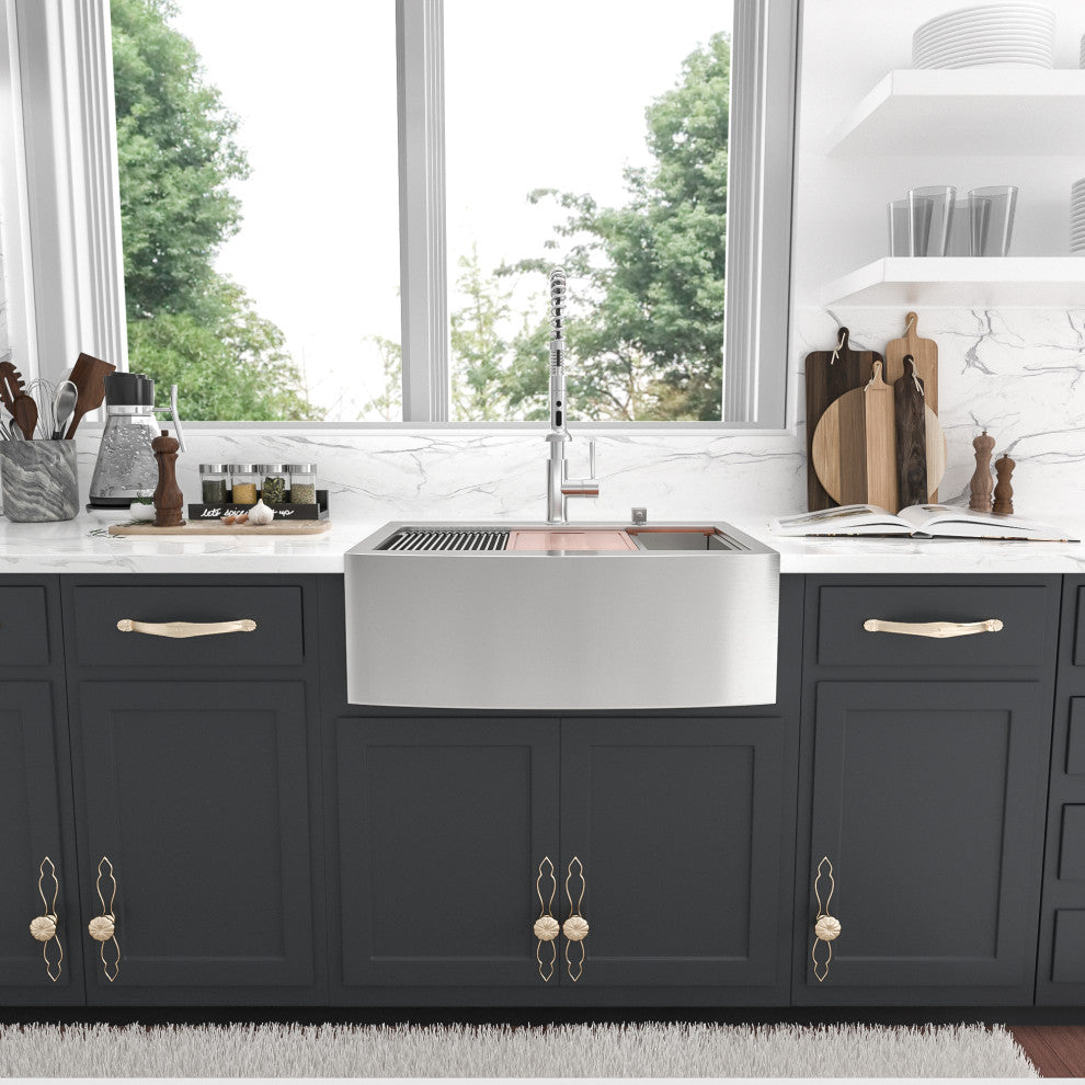 33 in Farmhous Drop-in Workstation Single Bowl Stainless Steel Kitchen Sink