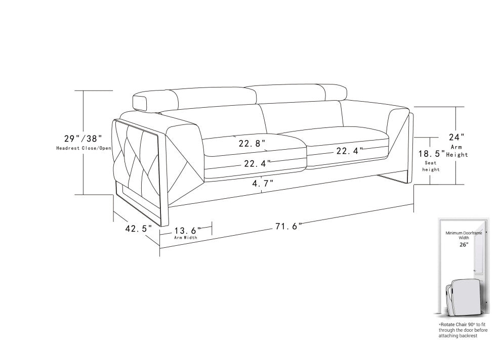 Trento Genuine Italian Leather Modern Loveseat Dark Gray