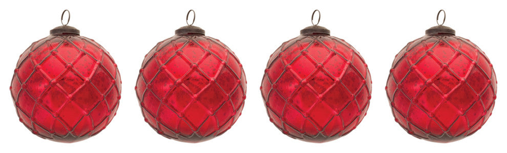 Mercury Glass Ball Ornament, Set of 4