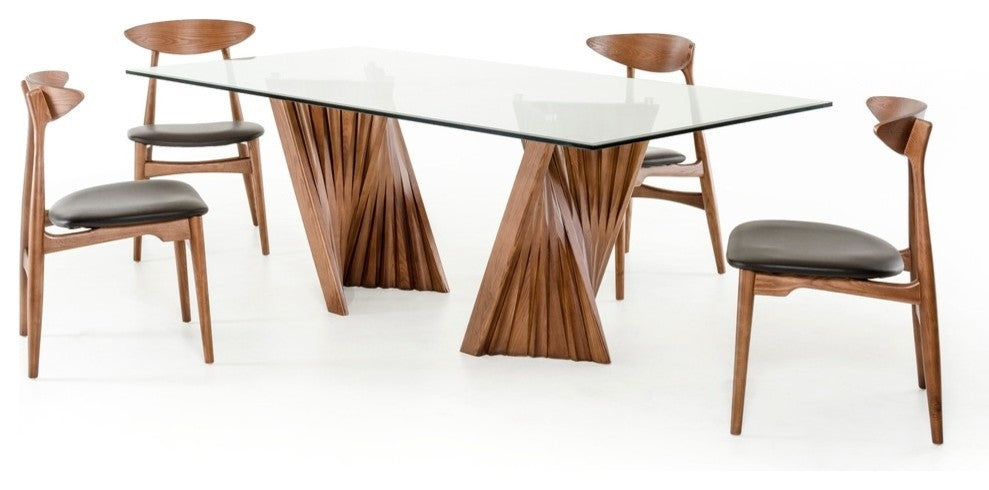 Modrest Corbin Modern Walnut and Glass Dining Table