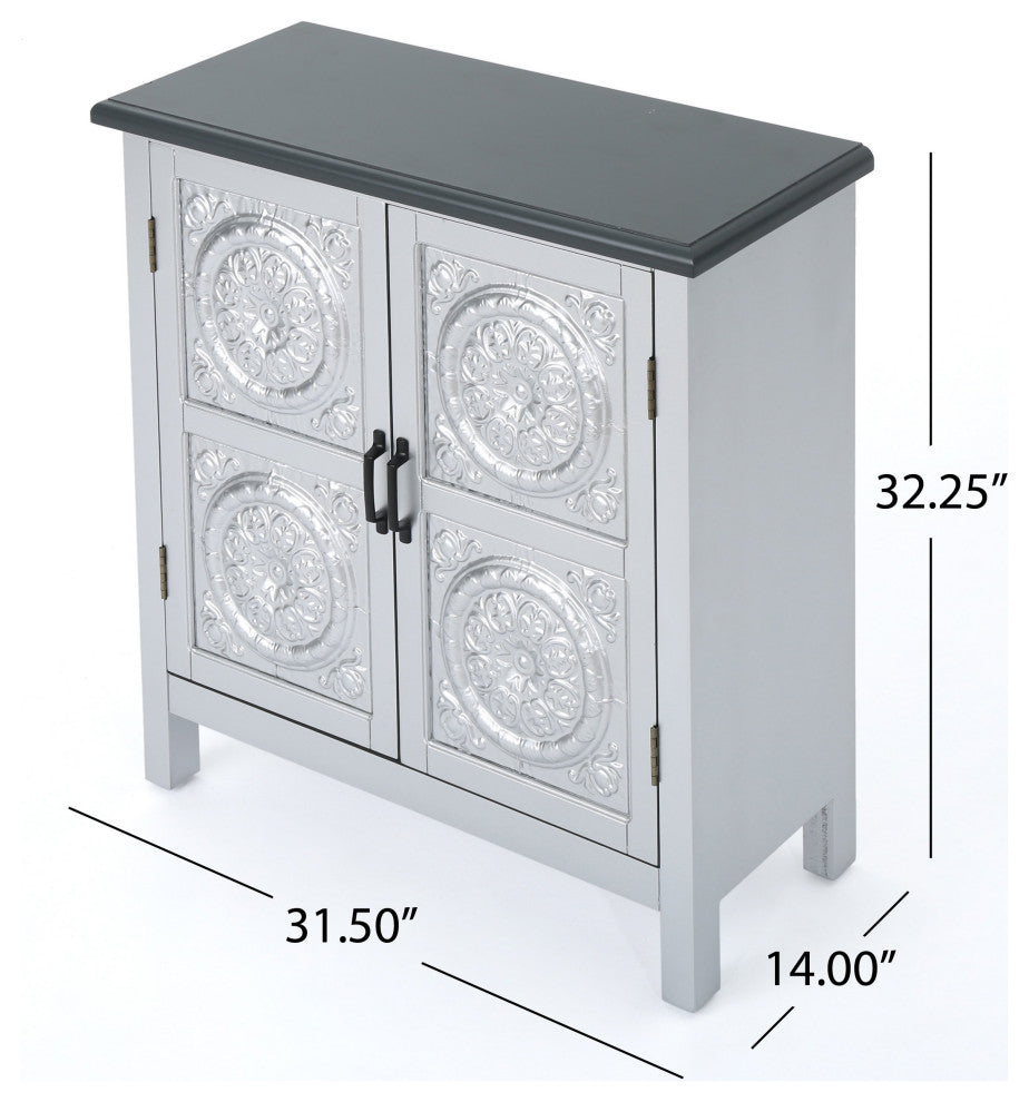 GDF Studio Aliana Shabby Painted Accent Cabinet, Silver/Charcoal Gray