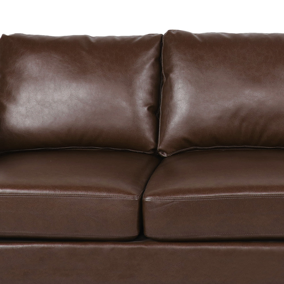 Dowd Mid Century Modern Faux Leather 3 Seater Sofa, Dark Brown