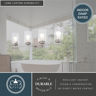 Park Ridge 4.75" 1-Light Black Bathroom Vanity Fixture, Clear Glass Shade, Satin Nickel, 4-Light